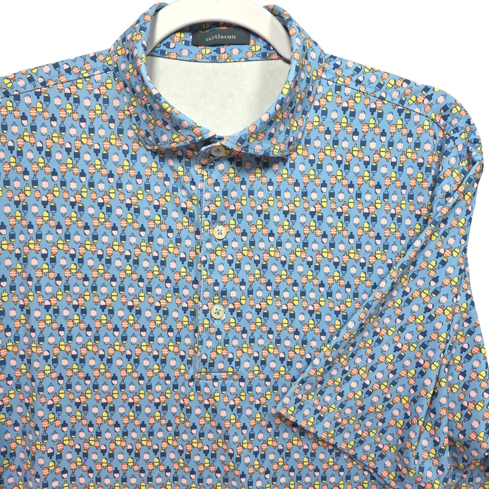 Turtleson‎ Golf Polo Shirt Mens M Popsicle Print Blue Performance Stretch Preppy
